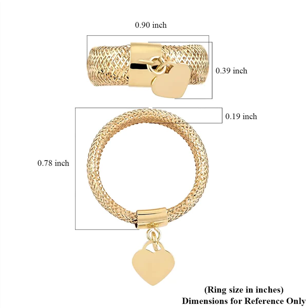 Maestro Gold Collection Italian 10K Yellow Gold Stretch Mesh Ring With Heart Charm (Size 6-9) image number 6