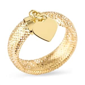 Maestro Gold Collection Italian 10K Yellow Gold Stretch Mesh Ring , Heart Charm Ring , Mesh Band Ring , Stretch Ring , Gold Band Ring (Size 9-12)