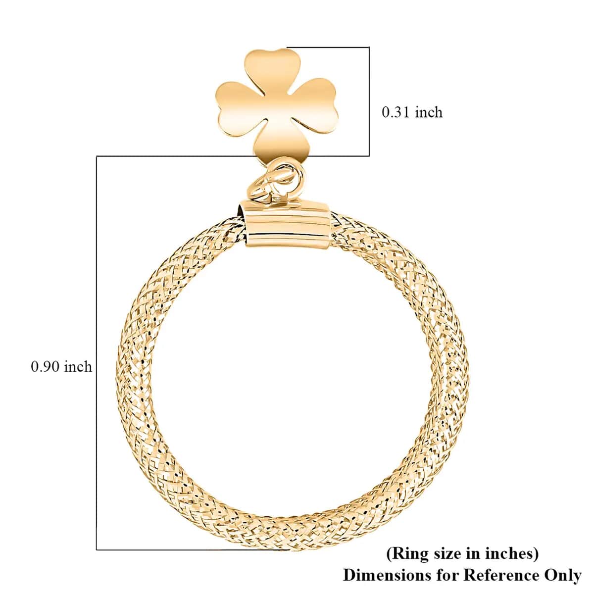 Maestro Gold Collection Italian Stretch Mesh Ring in 10K Yellow Gold, Clover Charm Ring , Mesh Band Ring , Stretch Ring , Gold Band Ring (Size 9-12) image number 6