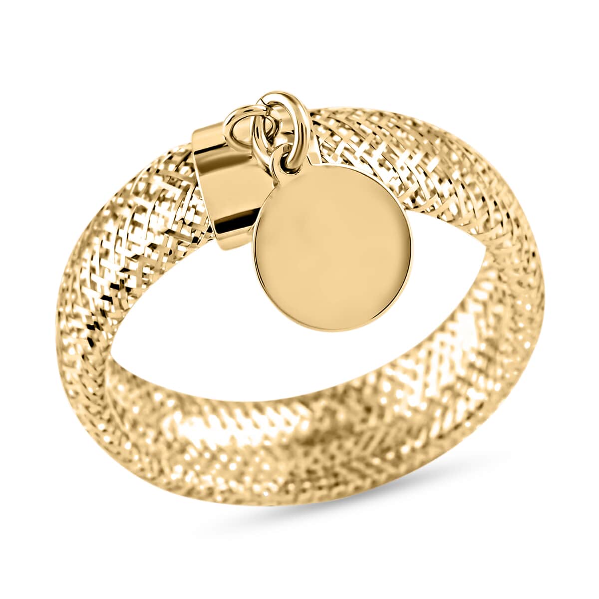 Maestro Gold Collection Italian 10K Yellow Gold Stretch Mesh Ring , Circle Charm Ring , Mesh Band Ring , Stretch Ring , Gold Band Ring (Size 9-12) image number 0