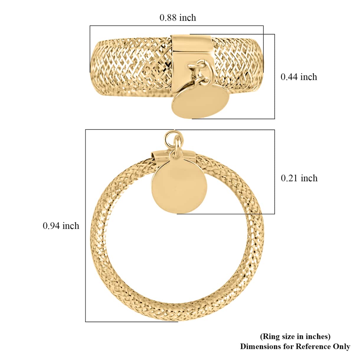 Maestro Gold Collection Italian 10K Yellow Gold Stretch Mesh Ring , Circle Charm Ring , Mesh Band Ring , Stretch Ring , Gold Band Ring (Size 9-12) image number 4