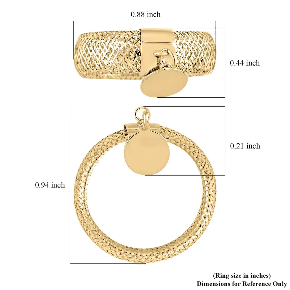 Maestro Gold Collection Italian 10K Yellow Gold Stretch Mesh Ring , Circle Charm Ring , Mesh Band Ring , Stretch Ring , Gold Band Ring (Size 9-12) image number 6