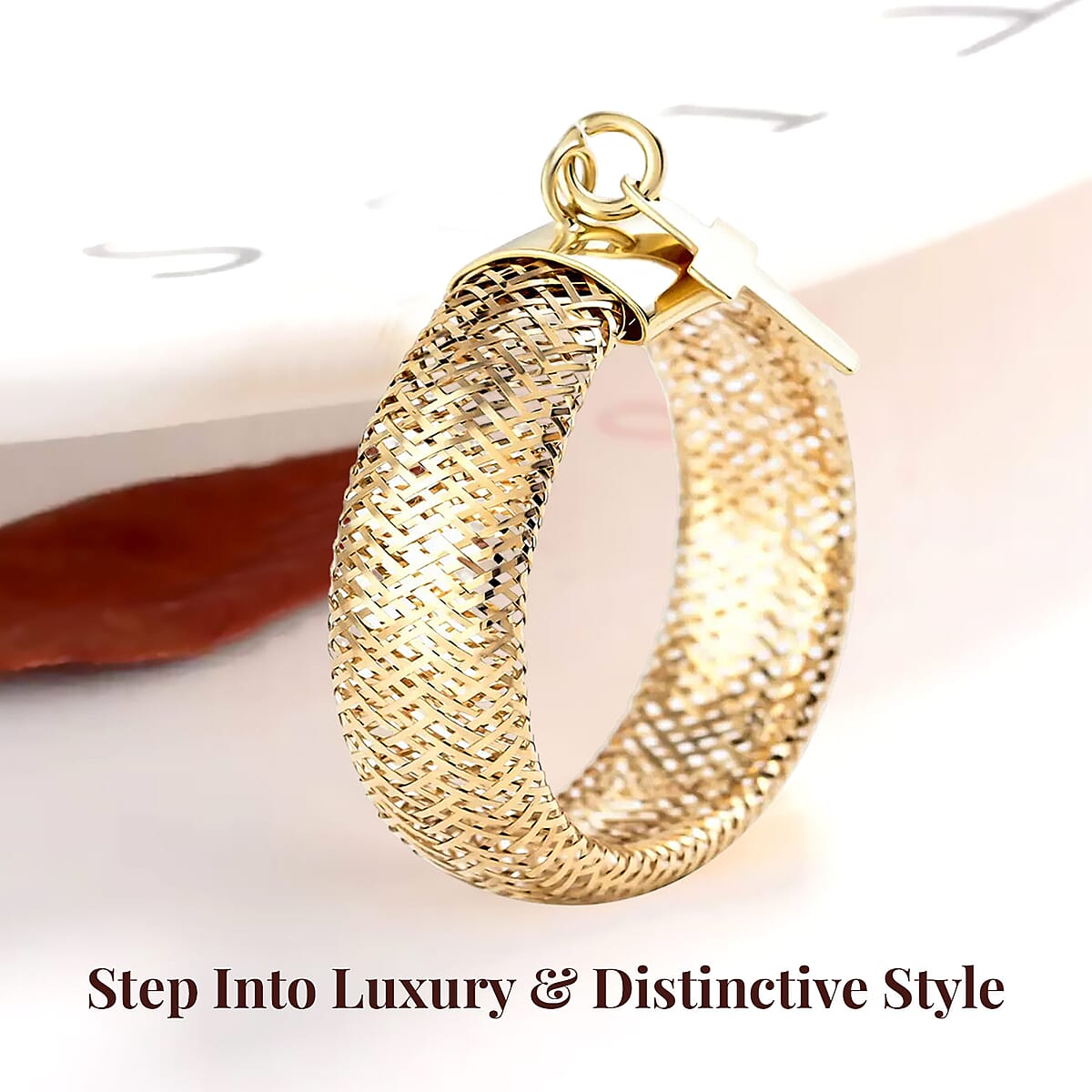 Maestro Gold Collection Italian 10K Yellow Gold Stretch Mesh Ring , Cross Charm Ring , Mesh Band Ring , Stretch Ring , Gold Band Ring (Size 9-12) image number 2