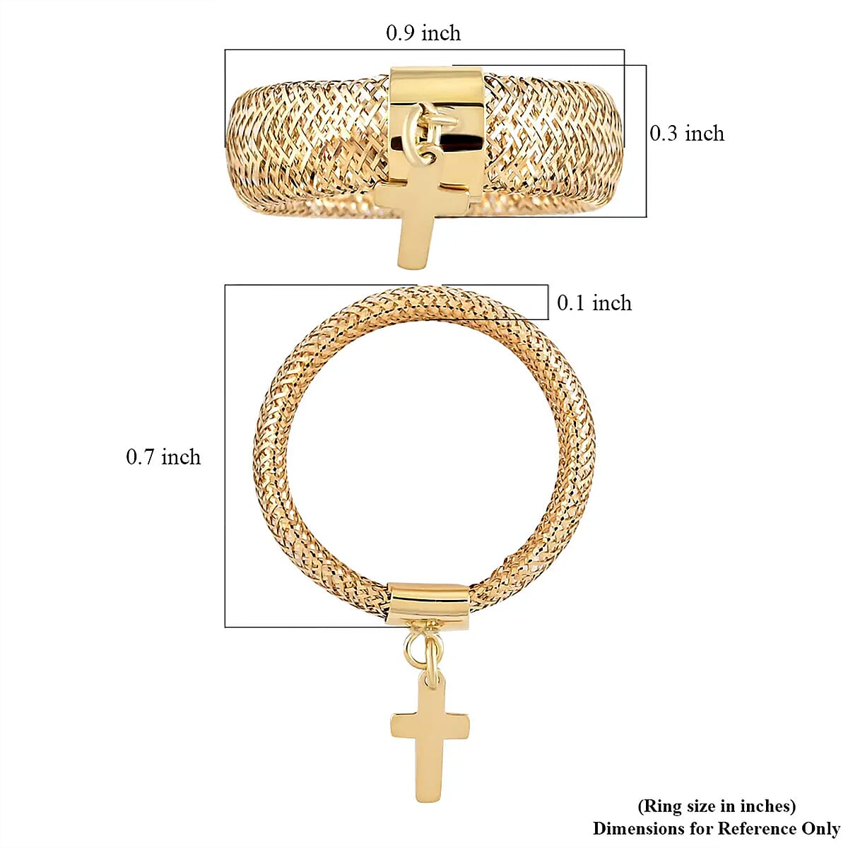 Maestro Gold Collection Italian 10K Yellow Gold Stretch Mesh Ring , Cross Charm Ring , Mesh Band Ring , Stretch Ring , Gold Band Ring (Size 9-12) image number 6