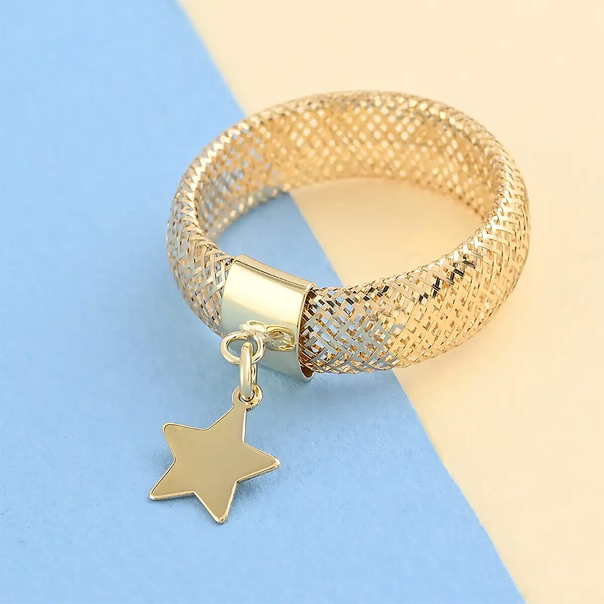 Maestro Gold Collection Stretch Mesh Ring in Italian 10K Yellow Gold, Star Charm Ring , Mesh Band Ring , Stretch Ring , Gold Band Ring (Size 5-9) image number 1