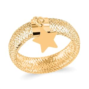 Maestro Gold Collection Italian 10K Yellow Gold Stretch Mesh Ring With Heart Charm (Size 6-9)