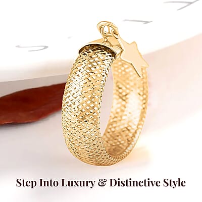 Maestro Gold Collection Italian 10K Yellow Gold Stretch Mesh Ring , Star Charm Ring , Mesh Band Ring , Stretch Ring , Gold Band Ring (Size 9-12)