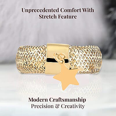 Maestro Gold Collection Italian 10K Yellow Gold Stretch Mesh Ring , Star Charm Ring , Mesh Band Ring , Stretch Ring , Gold Band Ring (Size 9-12)
