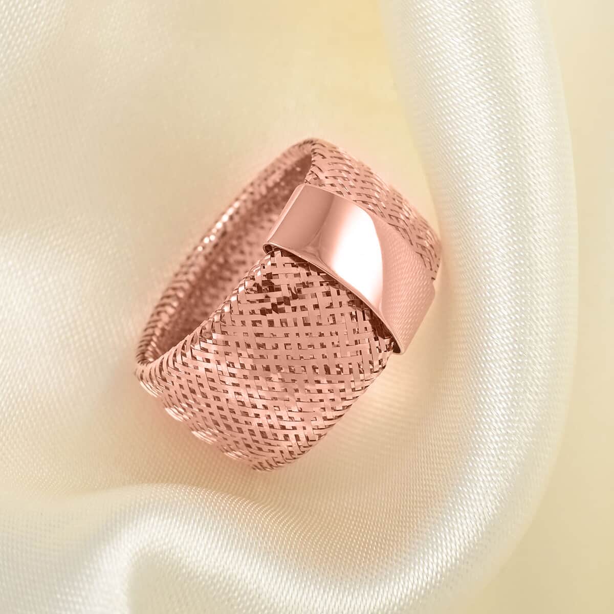 Maestro Gold Collection Italian 10K Rose Gold Stretch Mesh Ring (Medium) image number 1