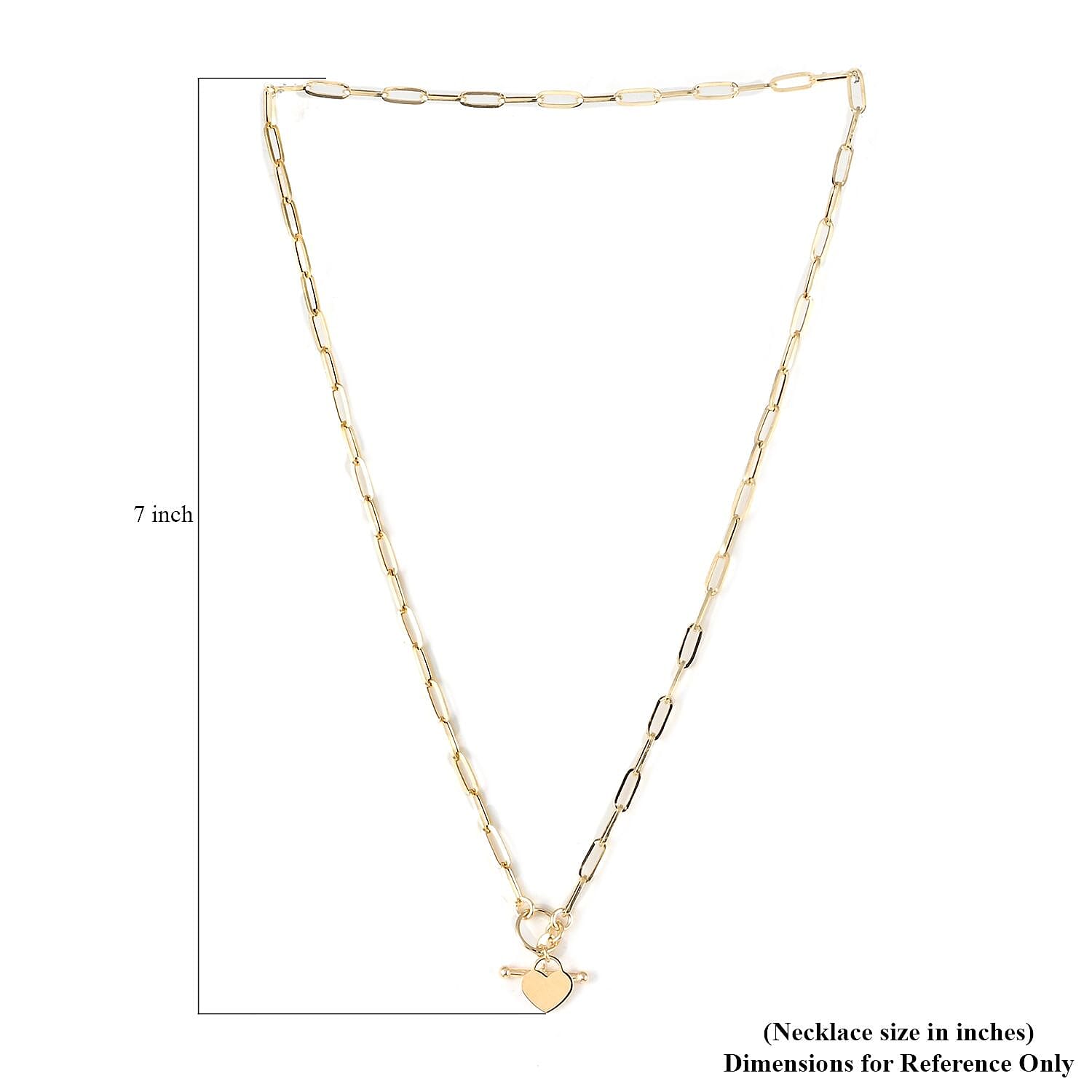 Italian 14K Yellow Gold 3.5mm Heart Toggle Paper Clip Necklace 18 Inches 3.40 Grams