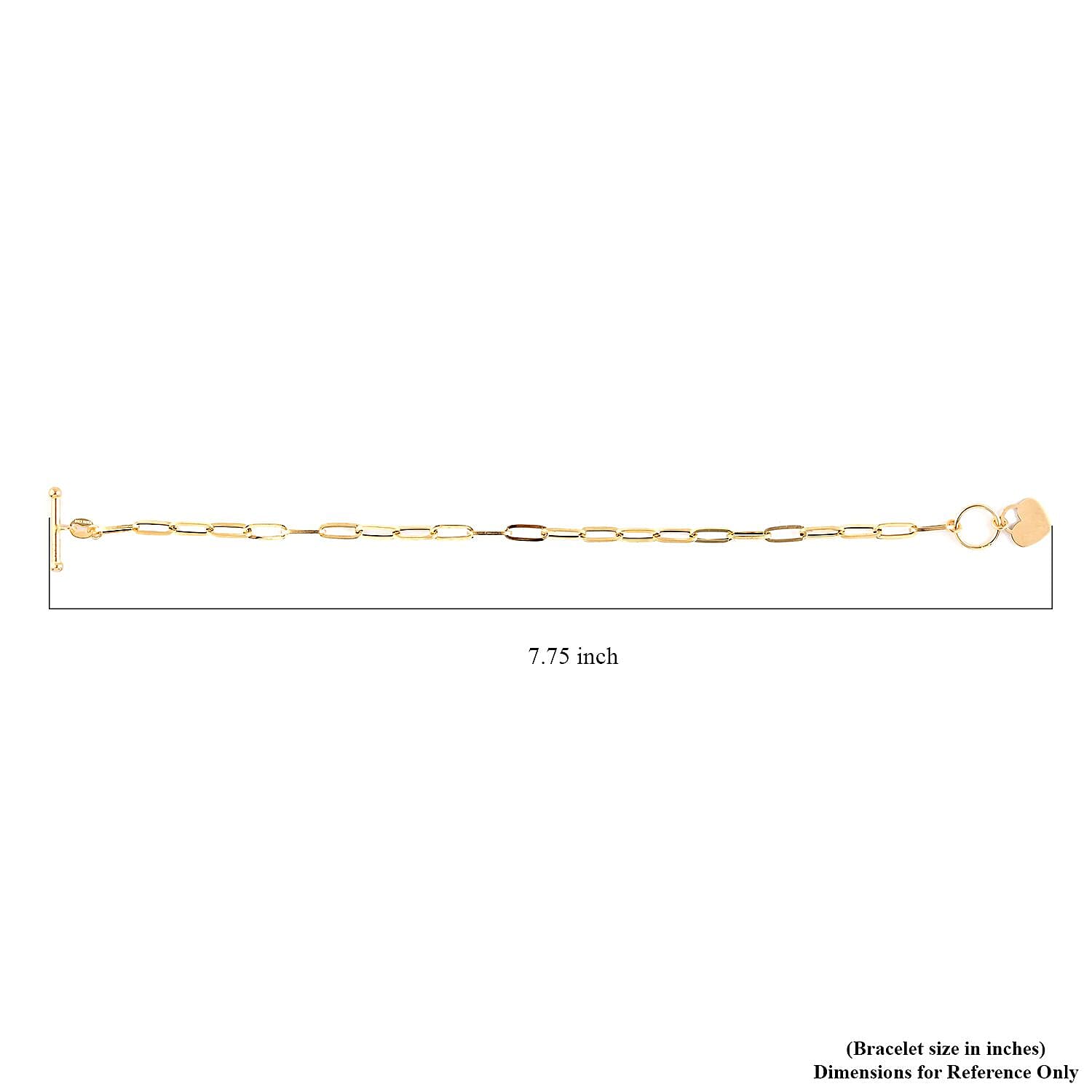 Venezia Italian 14K Yellow Gold 3.5mm Heart Toggle Paper Clip Bracelet (7.50 In) 1.90 Grams
