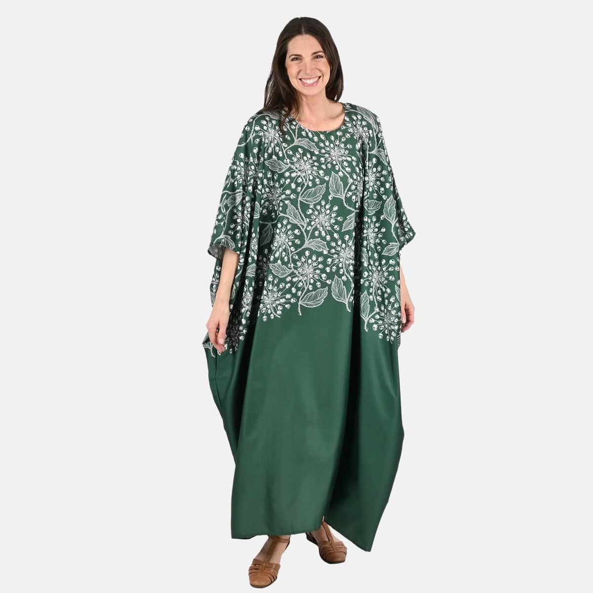 Tamsy Green Botanical Kaftan - One Size Fits Most image number 0