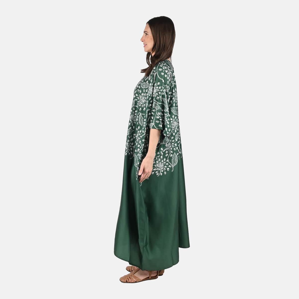 Tamsy Green Botanical Kaftan - One Size Fits Most image number 2