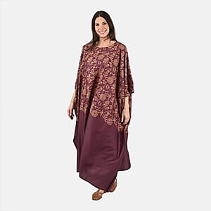 Tamsy Burgundy Botanical Kaftan - One Size Fits Most