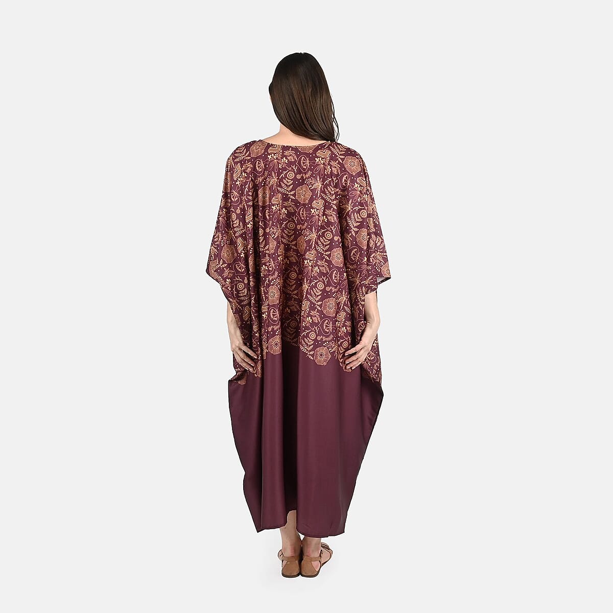 Tamsy Burgundy Botanical Kaftan - One Size Fits Most image number 1