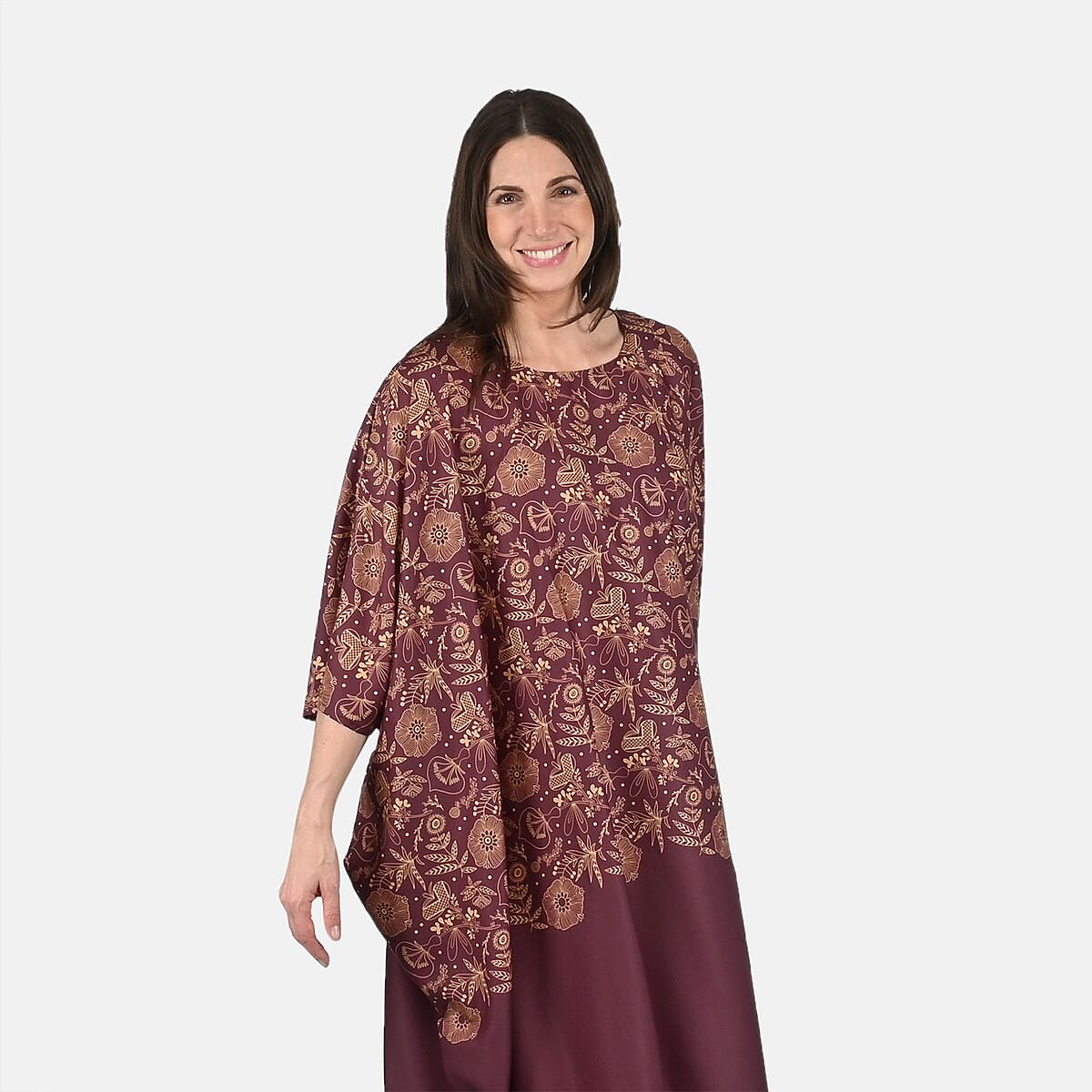 Tamsy Burgundy Botanical Kaftan - One Size Fits Most image number 3
