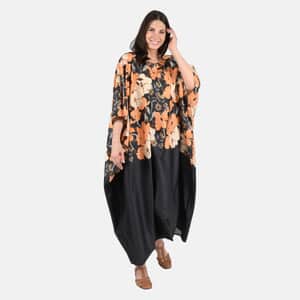 Tamsy Black Botanical Kaftan - One Size Fits Most