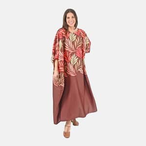 Tamsy Brown Botanical Kaftan - One Size Fits Most