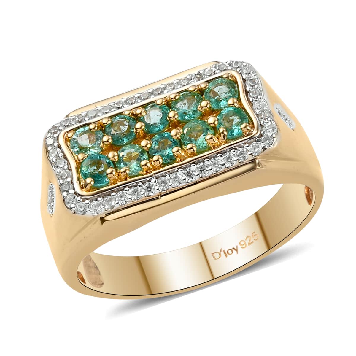Boyaca Colombian Emerald and Natural White Zircon Men's Ring in Vermeil Yellow Gold Over Sterling Silver 8.10 Grams 1.65 ctw image number 0