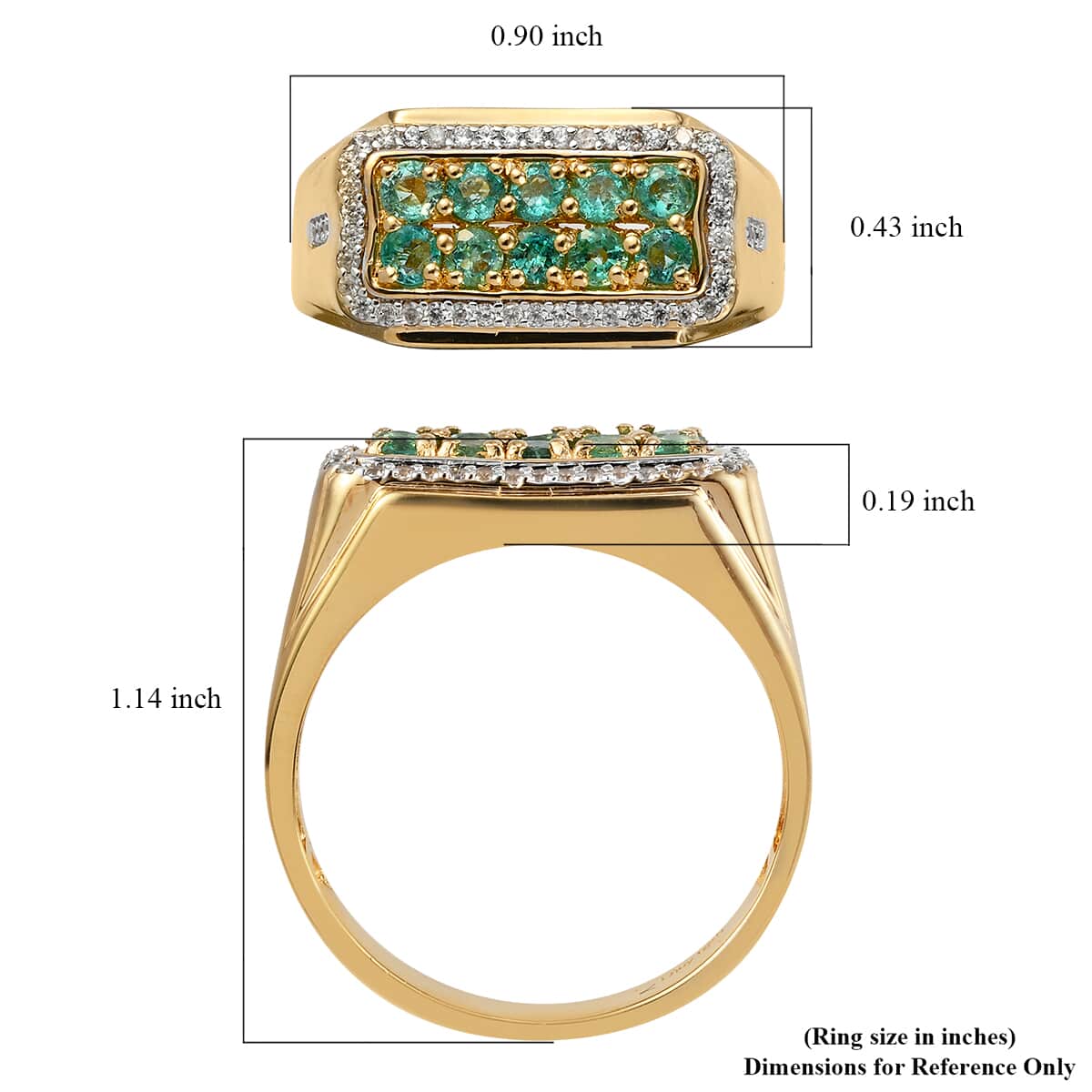 Boyaca Colombian Emerald and Natural White Zircon Men's Ring in Vermeil Yellow Gold Over Sterling Silver 8.10 Grams 1.65 ctw image number 5