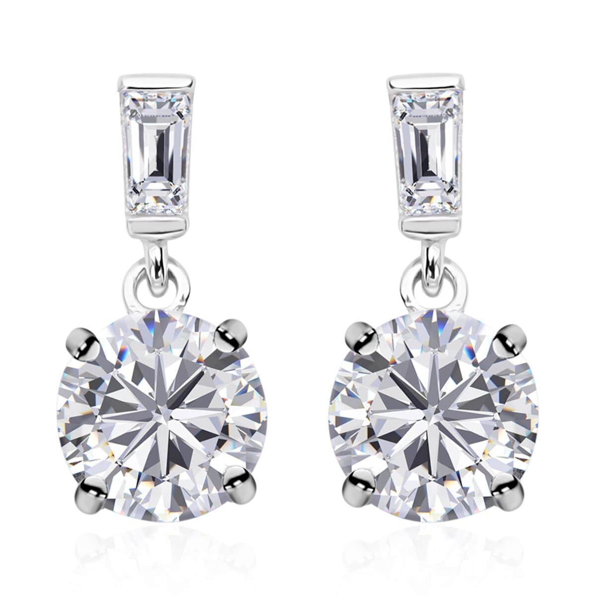 Lustro Stella 120 Facet Finest CZ Drop Earrings in Platinum Over Sterling Silver 2.50 ctw image number 0