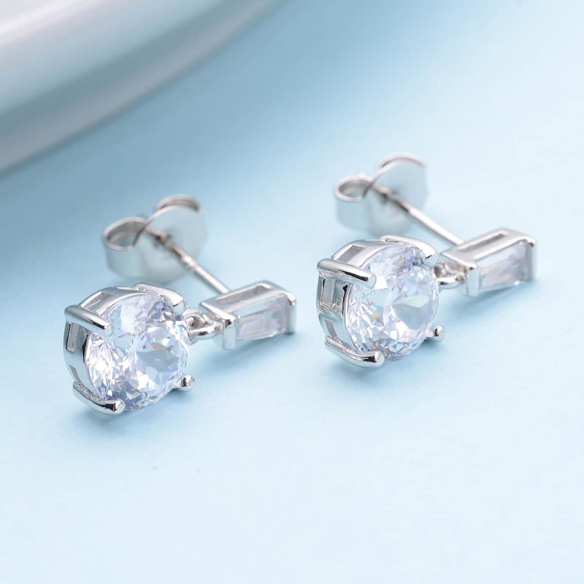Lustro Stella 120 Facet Finest CZ Drop Earrings in Platinum Over Sterling Silver 2.50 ctw image number 1
