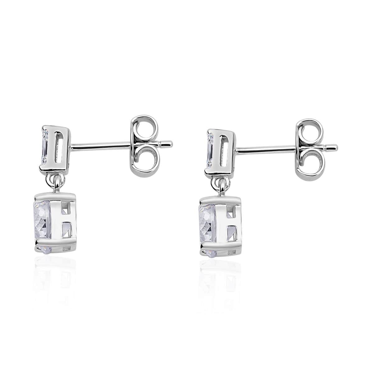 Lustro Stella 120 Facet Finest CZ Drop Earrings in Platinum Over Sterling Silver 2.50 ctw image number 3