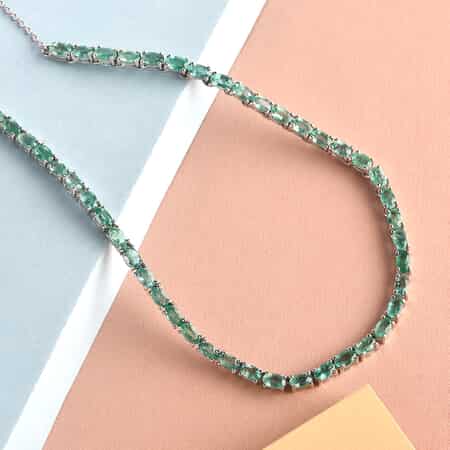 Boyaca Colombian Emerald Tennis Necklace 20 Inches in Platinum Over Sterling Silver 10.25 ctw image number 1