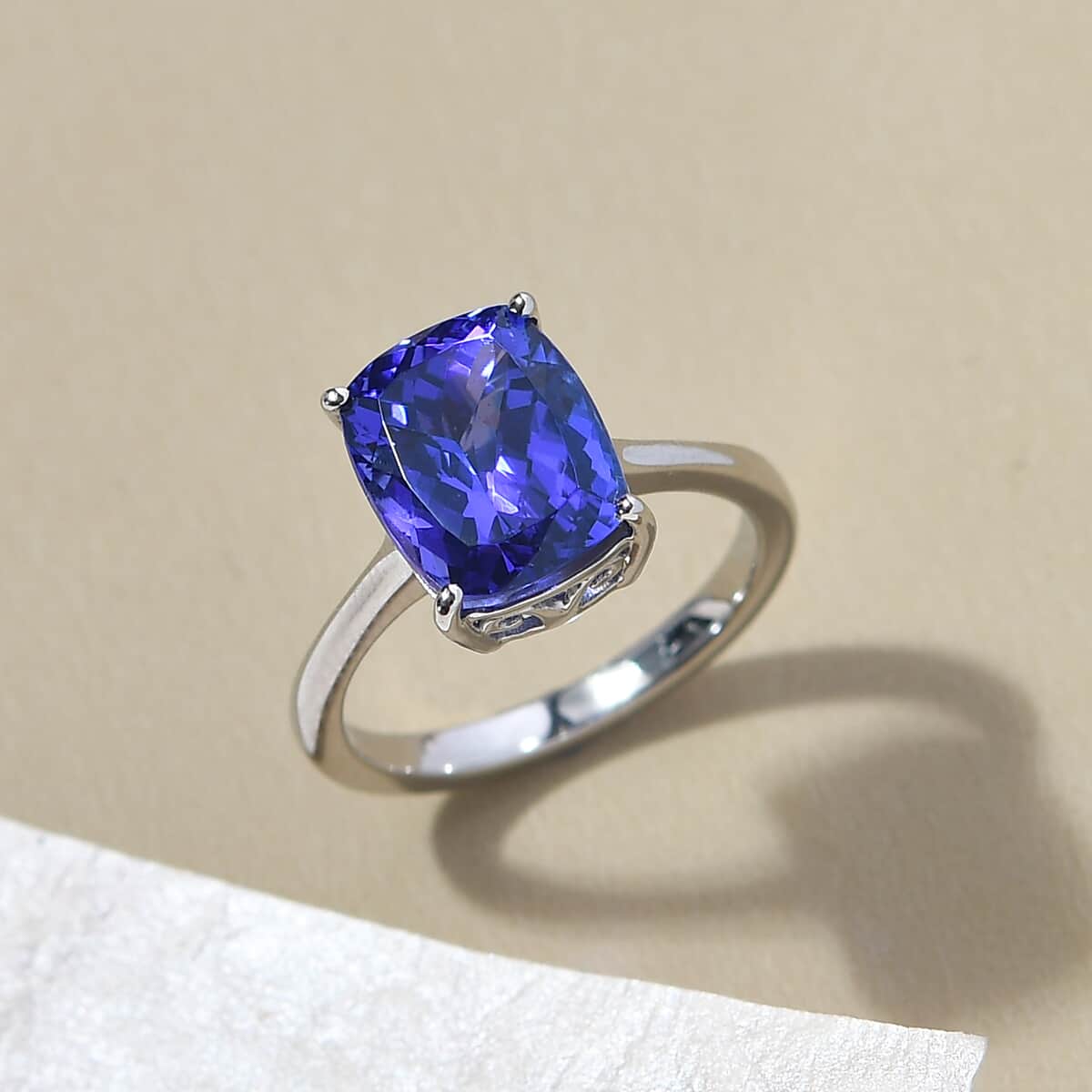 RHAPSODY 950 Platinum AAAA Tanzanite Solitaire Ring (Size 6.0) 6 Grams 4.60 ctw image number 1