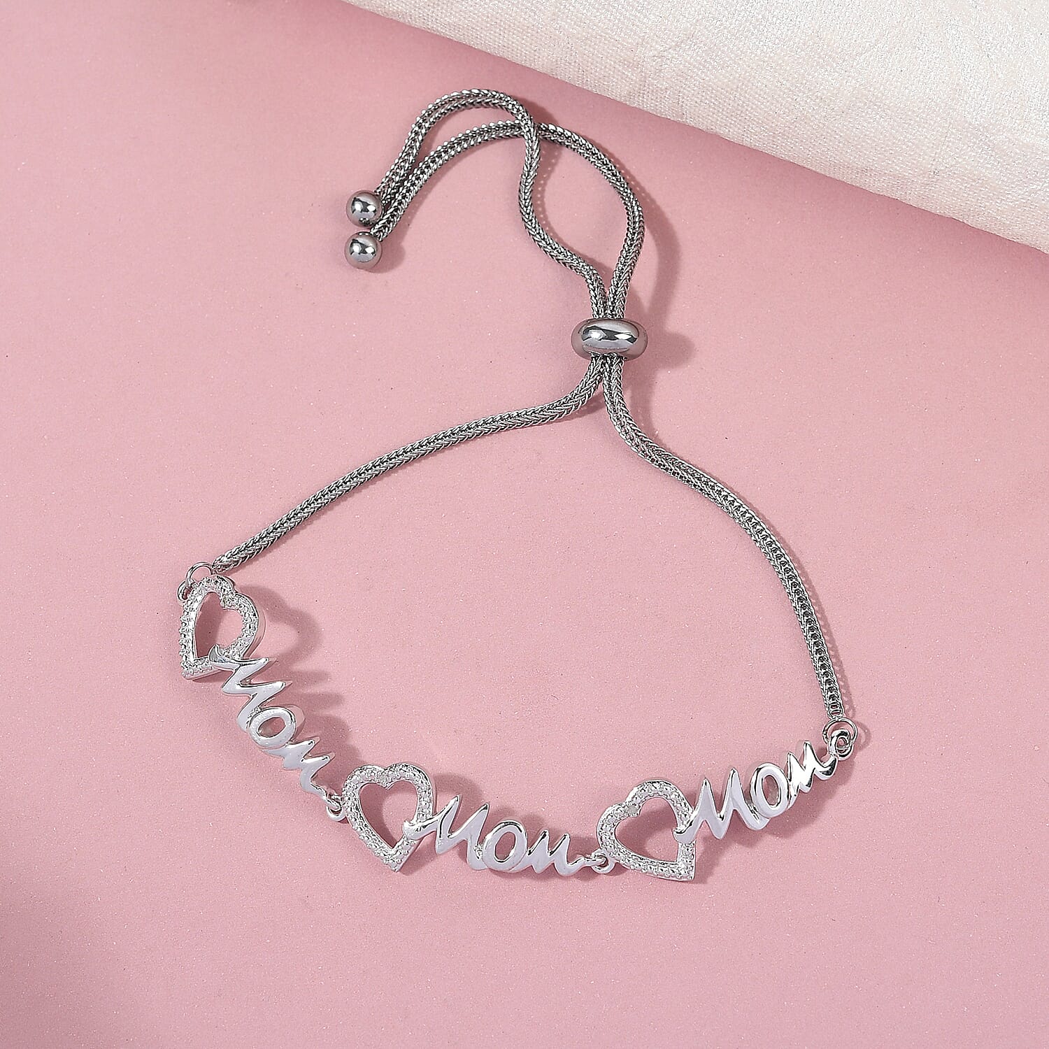 Karis Diamond Accent Bolo Bracelet in Platinum Bond & Stainless Steel , Tarnish-Free, Waterproof, Sweat Proof Jewelry
