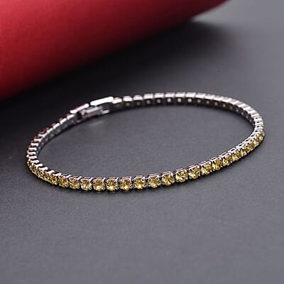 Simulated Yellow Diamond Tennis Bracelet in Silvertone (7.25 In) 8.00 ctw