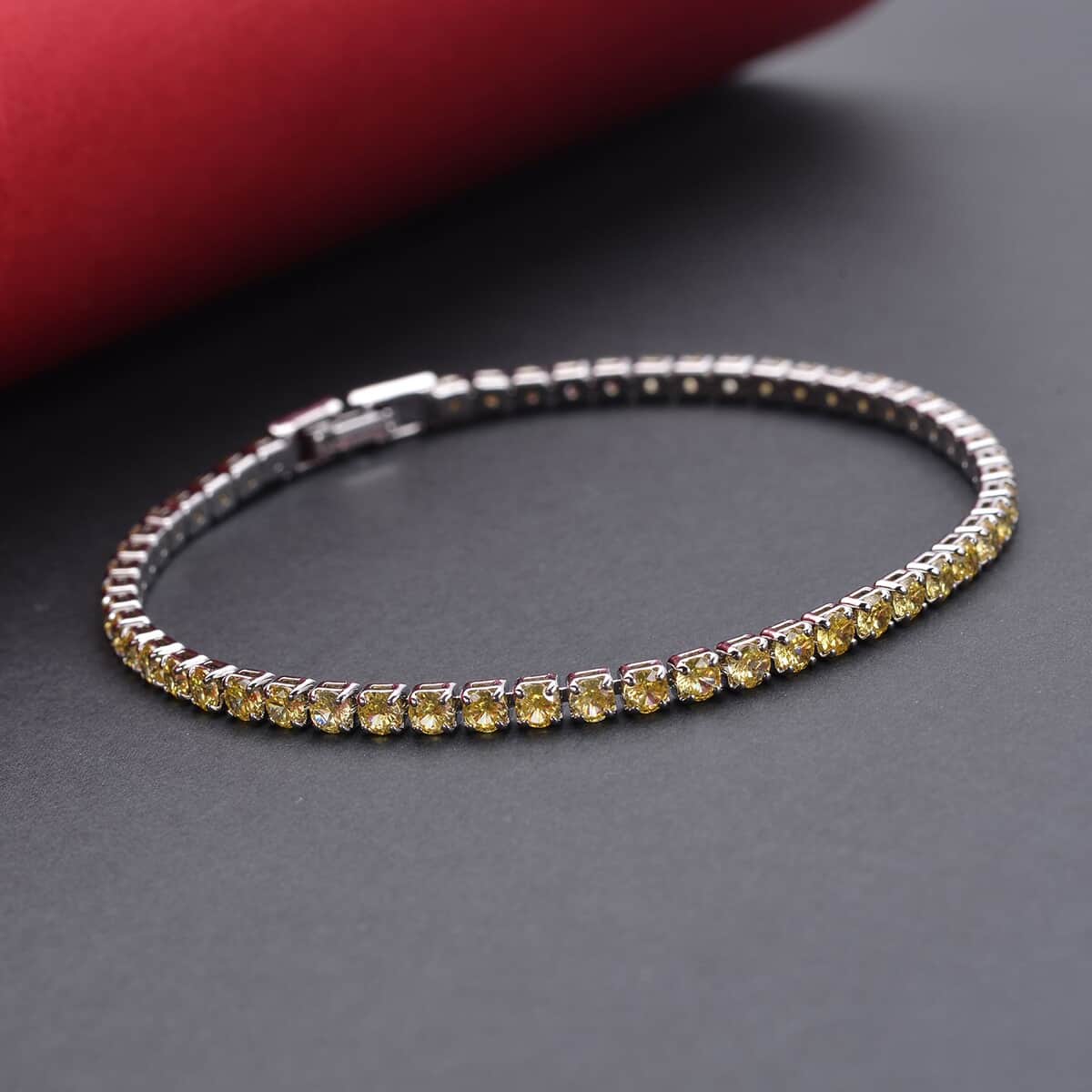 Simulated Yellow Diamond Tennis Bracelet in Silvertone (7.25 In) 8.00 ctw image number 1