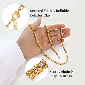 Ankur's Treasure Chest Fashionable Byzantine Link Chain Necklace in ION Plated YG Stainless Steel 20 Inches 97.30 Grams