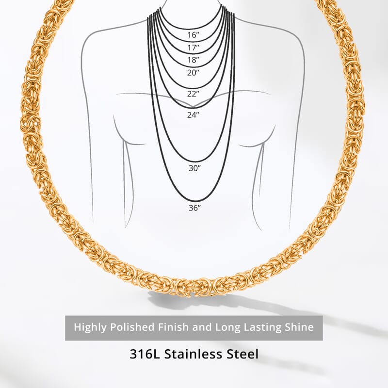 Fashionable Byzantine Link Chain Necklace in ION Plated YG Stainless Steel 20 Inches 97.30 Grams