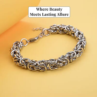Ankur's Treasure Chest Fashionable Byzantine Link Chain Bracelet in Stainless Steel (7.50-9.00In) 32 Grams