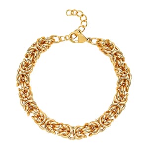 Fashionable Byzantine Link Chain Bracelet in ION Plated Yellow Gold Stainless Steel (7.50-9.00In) 34.30 Grams