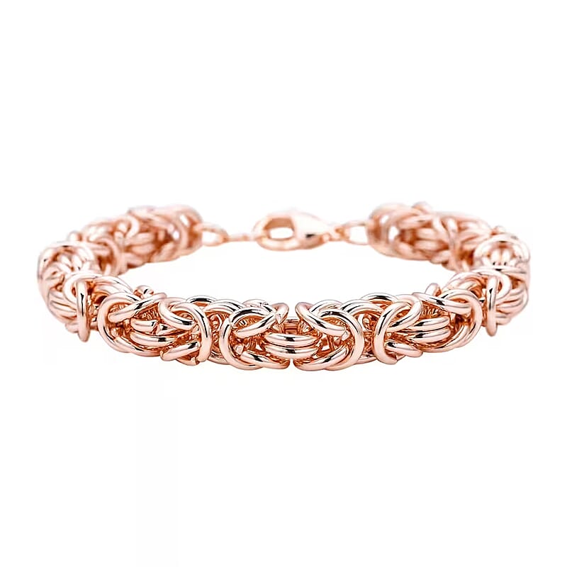 Ankur's Treasure Chest Fashionable Byzantine Link Chain Bracelet in ION Plated Rose Gold Stainless Steel (7.50-9.00In) 33.90 Grams
