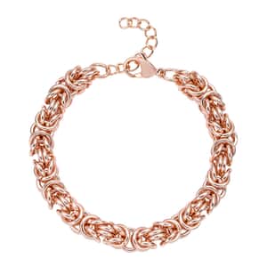 Fashionable Byzantine Link Chain Bracelet in ION Plated Rose Gold Stainless Steel (7.50-9.00In) 33.90 Grams