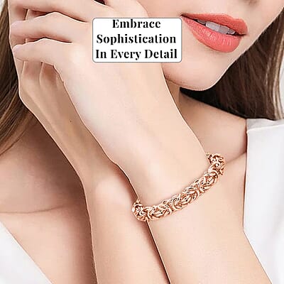 Ankur's Treasure Chest Fashionable Byzantine Link Chain Bracelet in ION Plated Rose Gold Stainless Steel (7.50-9.00In) 33.90 Grams