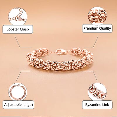 Ankur's Treasure Chest Fashionable Byzantine Link Chain Bracelet in ION Plated Rose Gold Stainless Steel (7.50-9.00In) 33.90 Grams