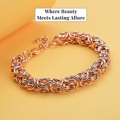 Ankur's Treasure Chest Fashionable Byzantine Link Chain Bracelet in ION Plated Rose Gold Stainless Steel (7.50-9.00In) 33.90 Grams