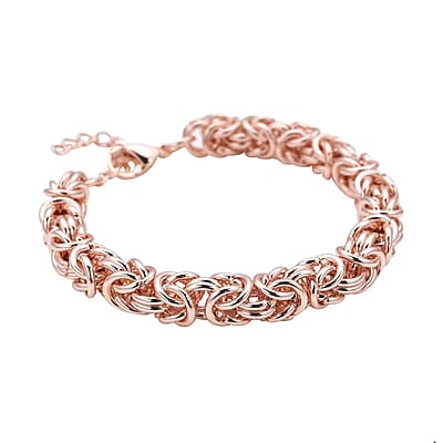 Ankur's Treasure Chest Fashionable Byzantine Link Chain Bracelet in ION Plated Rose Gold Stainless Steel (7.50-9.00In) 33.90 Grams