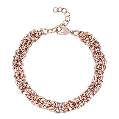 Ankur's Treasure Chest Fashionable Byzantine Link Chain Bracelet in ION Plated Rose Gold Stainless Steel (7.50-9.00In) 33.90 Grams