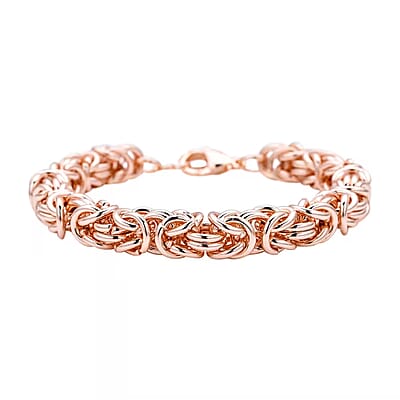 Ankur's Treasure Chest Fashionable Byzantine Link Chain Bracelet in ION Plated Rose Gold Stainless Steel (7.50-9.00In) 33.90 Grams