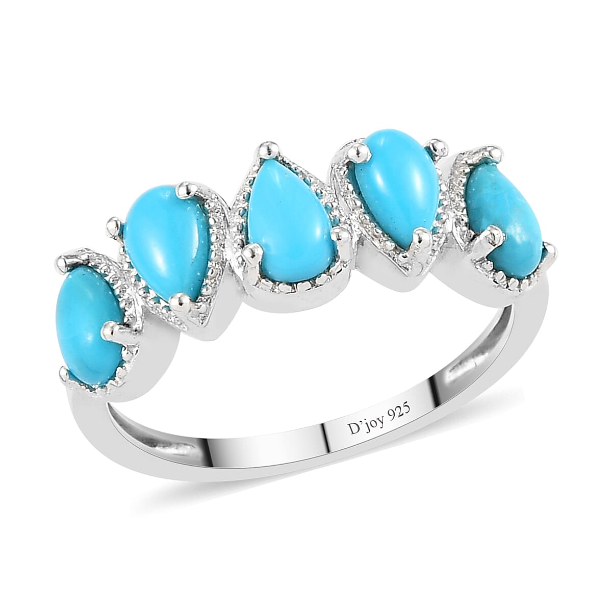 Sleeping Beauty Turquoise 5 Stone Ring in Sterling Silver (Size 10.0) 0.85 ctw