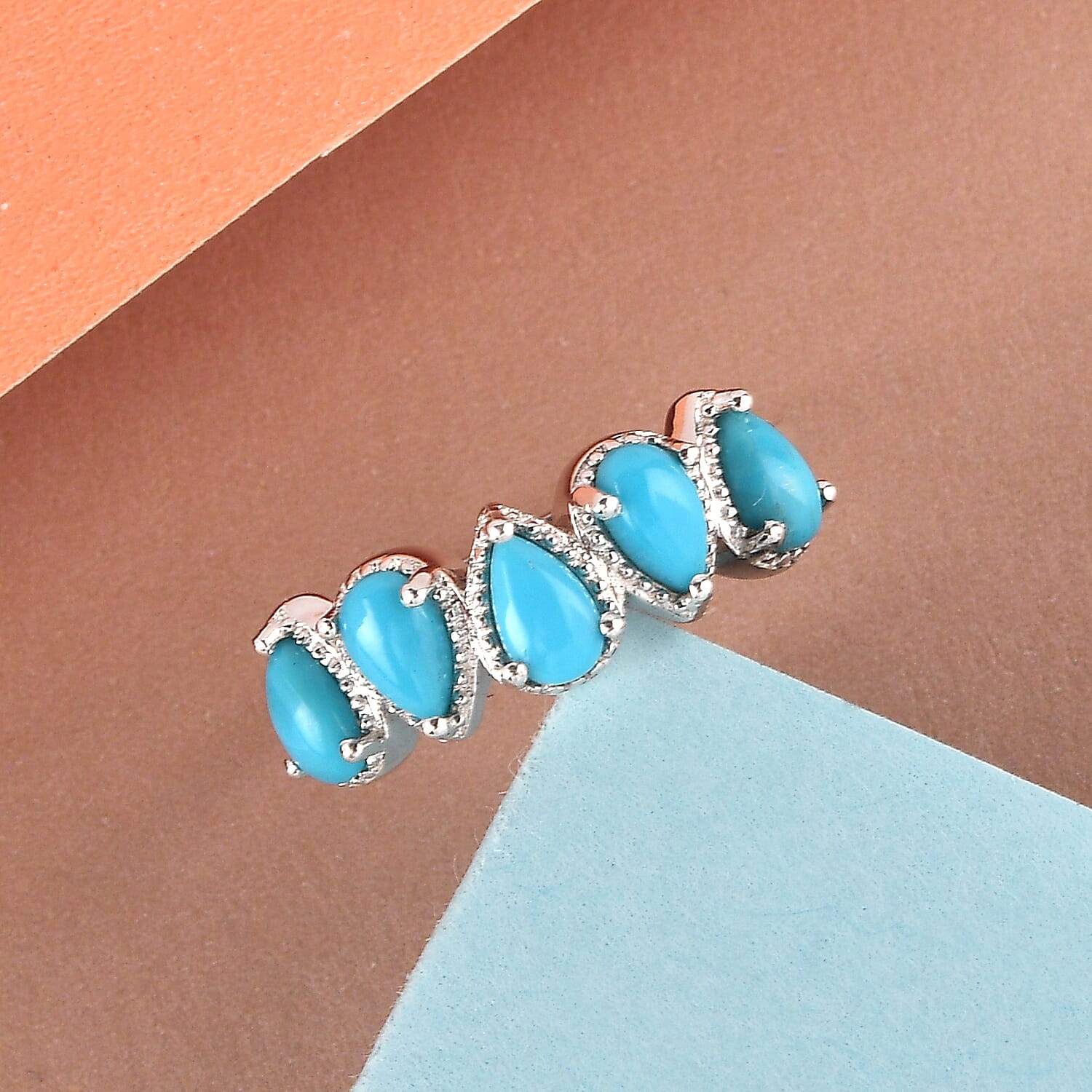 Sleeping Beauty Turquoise 5 Stone Ring in Sterling Silver (Size 10.0) 0.85 ctw