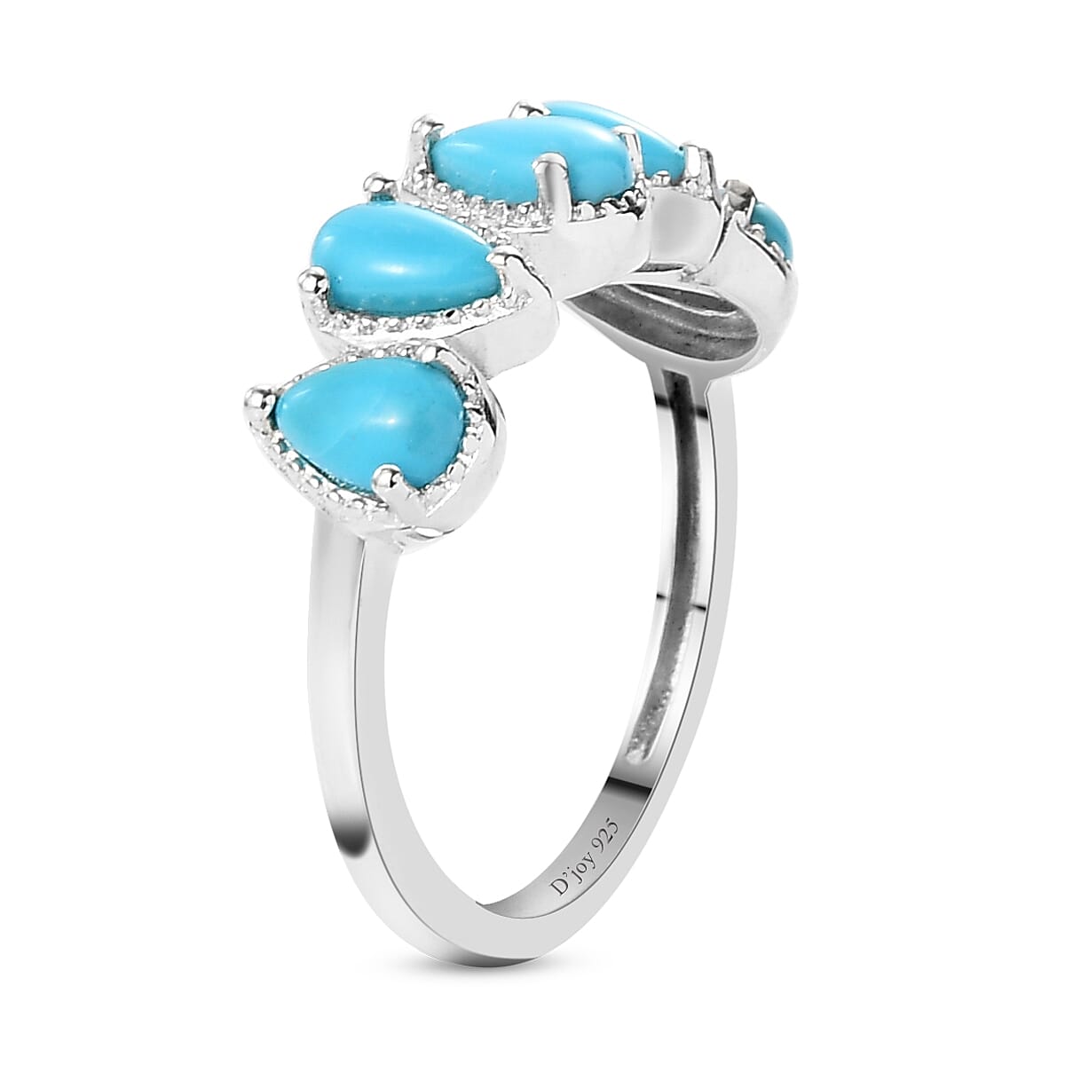 Sleeping Beauty Turquoise 5 Stone Ring in Sterling Silver (Size 10.0) 0.85 ctw