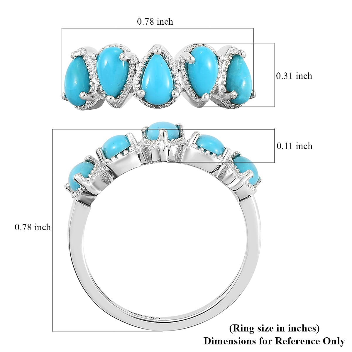 Sleeping Beauty Turquoise 5 Stone Ring in Sterling Silver (Size 10.0) 0.85 ctw