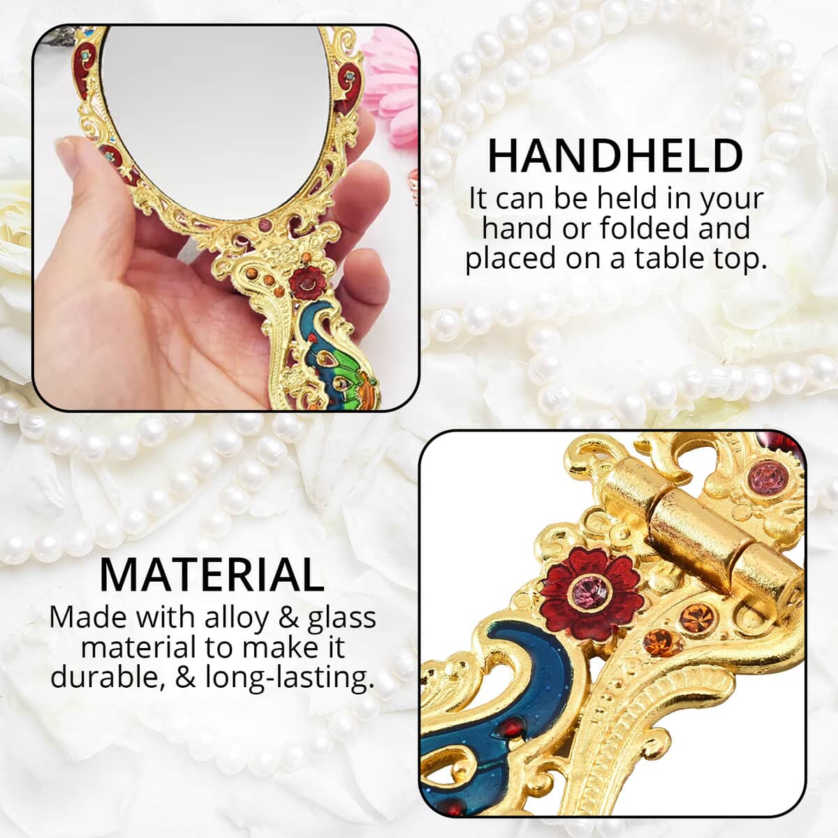 Beautech Multi Color Enameled Butterfly Pattern Portable Cosmetic Mirror and Comb Set in Gold image number 3