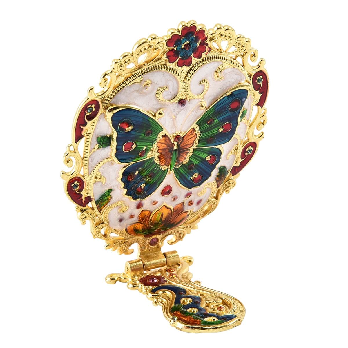 Butterfly Pattern Portable Cosmetic Mirror and Comb Set in Goldtone image number 5